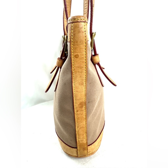 Dooney Bourke Vintage Brown Cotton Small Bucket Shoulder Bag Brown Leather Trim - Picture 6 of 12